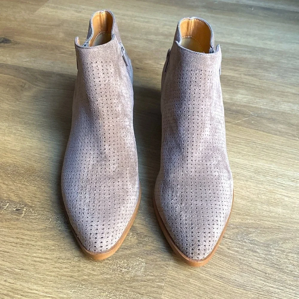 J Crew perforated ankle bootie with double side zip in brown size 8.5